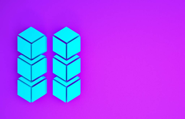 Icono de tecnología Blockchain azul aislado sobre fondo púrpura. Datos criptomoneda. Negocio abstracto de tecnología de red de cadena de bloques geométricos. Concepto minimalista. 3D ilustración 3D render
 - Foto, imagen