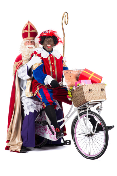 Sinterklaas i czarny pete na rowerze - Zdjęcie, obraz