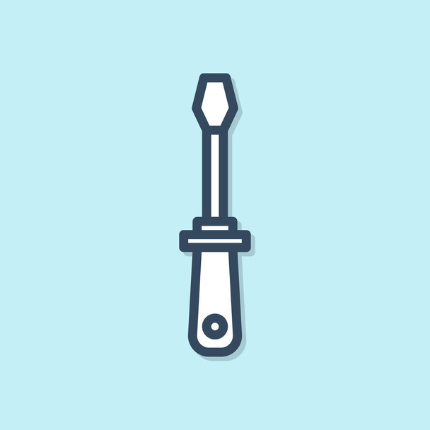 Blaue Linie Schraubenzieher-Symbol isoliert auf blauem Hintergrund. Service-Tool-Symbol. Vektorillustration - Vektor, Bild