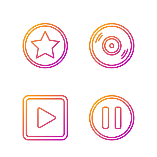 Set line Pause button, Play in square, Star and Vinyl disk. Gradient color icons. Vector - Vektör, Görsel