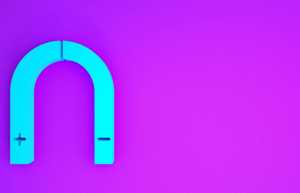 紫色の背景に隔離された青い磁石のアイコン。馬蹄形磁石磁気磁化魅力。最小限の概念。3Dイラスト3Dレンダリング - 写真・画像