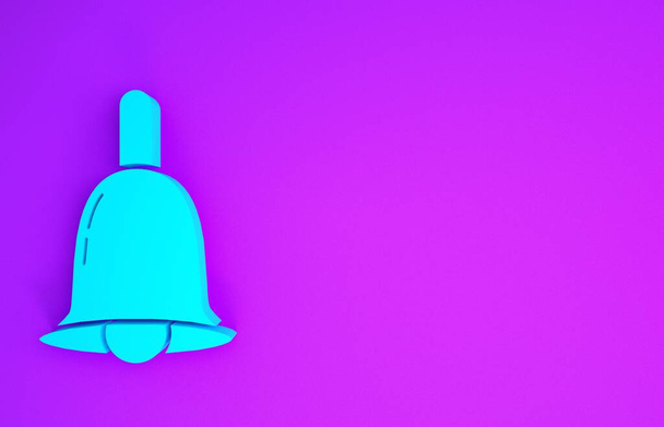 Blue Ringing bell icon isolated on purple background. Alarm symbol, service bell, handbell sign, notification symbol. Minimalism concept. 3d illustration 3D render - Photo, Image
