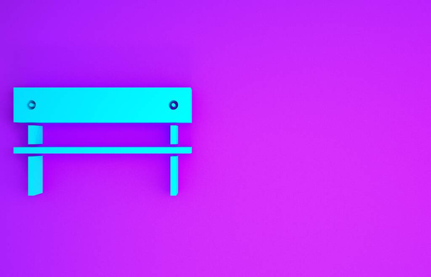 Niebieska ikona ławki odizolowana na fioletowym tle. Koncepcja minimalizmu. Ilustracja 3D 3D renderowania - Zdjęcie, obraz