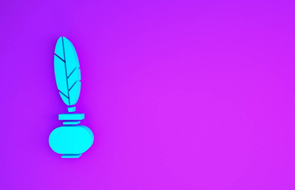 Icona di piuma blu e calamaio isolato su sfondo viola. Concetto minimalista. Illustrazione 3d rendering 3D
 - Foto, immagini