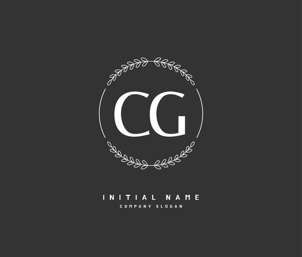 C G CG美容ベクトル初期ロゴ,最初の署名の手書きのロゴ,結婚式,ファッション,ジュエリー,ブティック,任意の会社やビジネスのための創造的なテンプレートを持つ花や植物. - ベクター画像