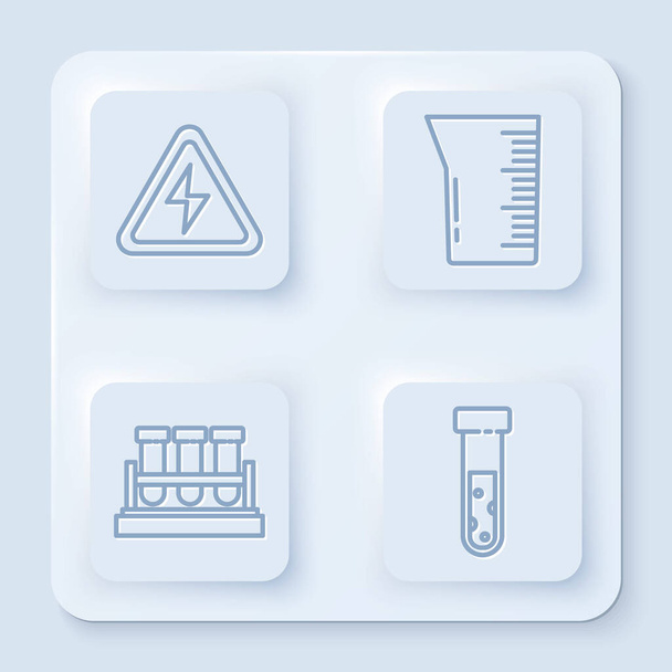 Set line High voltage sign, Laboratory glassware or beaker, Test tube and flask chemical and Test tube and flask chemical. White square button. Vector - Vector, Imagen