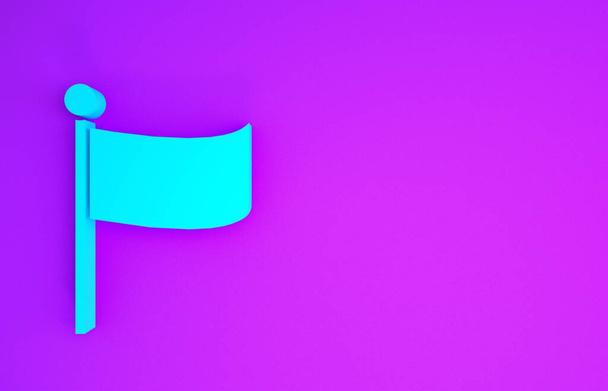 Ікона синього прапора ізольована на фіолетовому фоні. Символ маркування місця. Концепція мінімалізму. 3d Illustrated 3d render - Фото, зображення