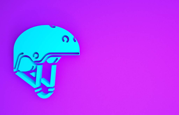 Blue Helmet icon isolated on purple background. Extreme sport. Sport equipment. Minimalism concept. 3d illustration 3D render - Photo, Image