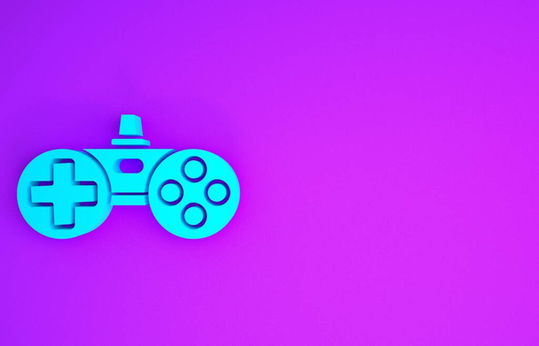 Icono de Gamepad azul aislado sobre fondo púrpura. Controlador de juego. Concepto minimalista. 3D ilustración 3D render - Foto, Imagen