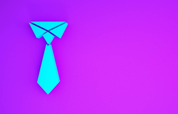 Ikona Blue Tie izolovaná na fialovém pozadí. Krční vázanka a nákrčník. Minimalismus. 3D ilustrace 3D vykreslení - Fotografie, Obrázek