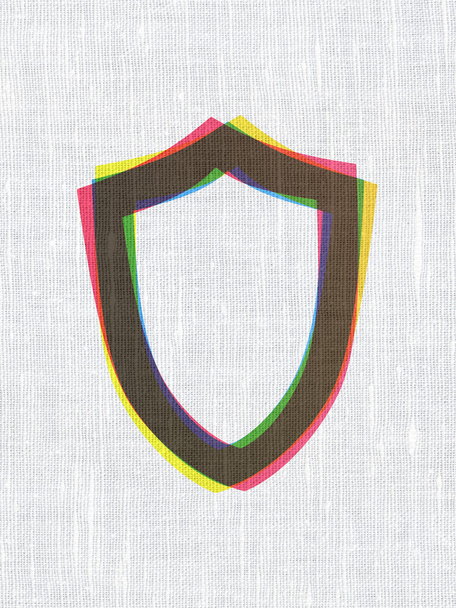Concepto de privacidad: Escudo contorneado sobre fondo de textura de tela
 - Foto, imagen