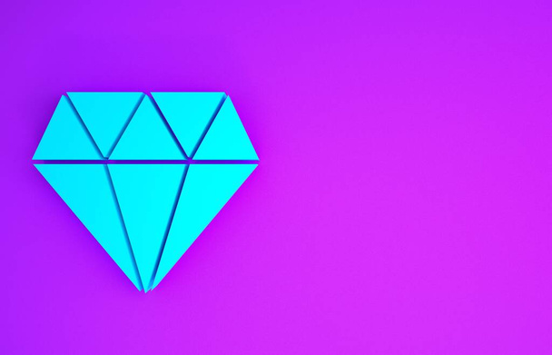 Kék gyémánt ikon elszigetelt lila háttér. Ékszer szimbólum. Ékkő. Minimalizmus koncepció. 3d illusztráció 3D render - Fotó, kép