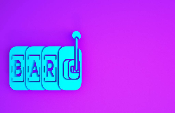 Blauw Slot machine pictogram geïsoleerd op paarse achtergrond. Minimalisme concept. 3d illustratie 3d renderen - Foto, afbeelding