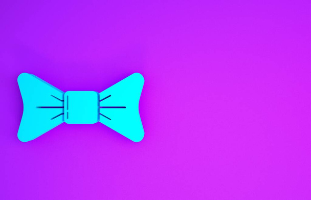 Icône noeud papillon bleu isolé sur fond violet. Concept de minimalisme. Illustration 3D rendu 3D - Photo, image