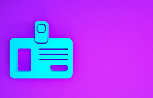 紫色の背景に隔離された青の識別バッジアイコン。これは、プレゼンテーション、会社のアイデンティティ、広告に使用することができます。最小限の概念。3Dイラスト3Dレンダリング - 写真・画像