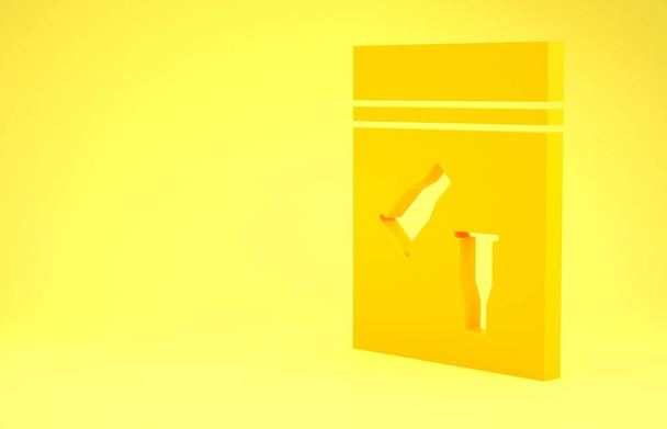 Желтый пакет улик и значок пули на желтом фоне. Концепция минимализма. 3D-рендеринг
 - Фото, изображение