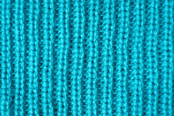 Textura de close-up de tecido de lã de malha azul turquesa Alpaca em padrões verticais
 - Foto, Imagem