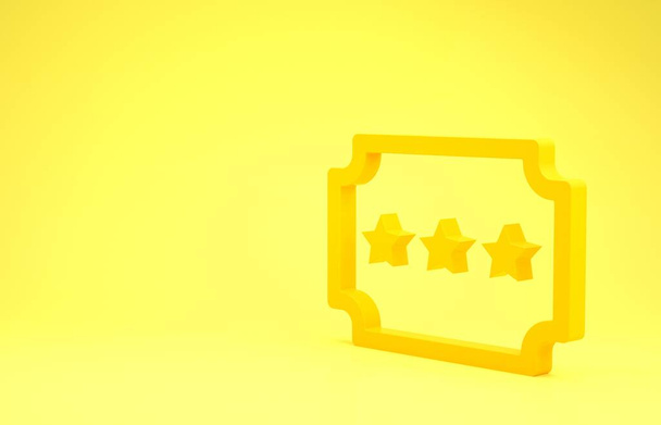 Icono del billete amarillo aislado sobre fondo amarillo. Parque de atracciones. Concepto minimalista. 3D ilustración 3D render
 - Foto, Imagen