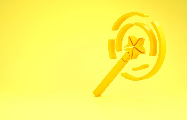 Yellow Magic wand icon isolated on yellow background. Star shape magic accessory. Magical power. Minimalism concept. 3d illustration 3D render - Photo, Image