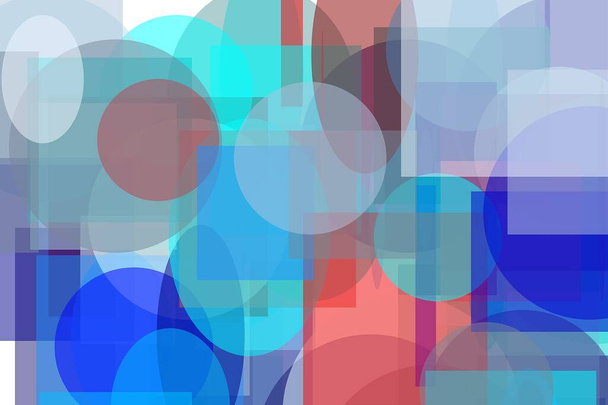 Abstract minimalist red blue illustration with circle and ellipses squares and rectangles useful as a background - Photo, Image