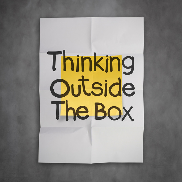 thinking outside the box on crumpled sticky note paper as concep - Photo, image