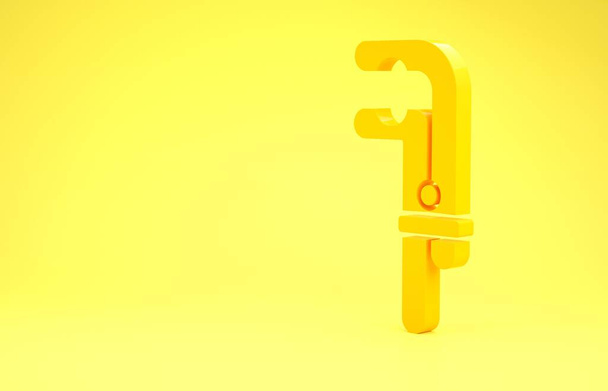 Icono de herramienta de abrazadera amarilla aislado sobre fondo amarillo. Herramienta de cerrajero. Concepto minimalista. 3D ilustración 3D render
 - Foto, imagen