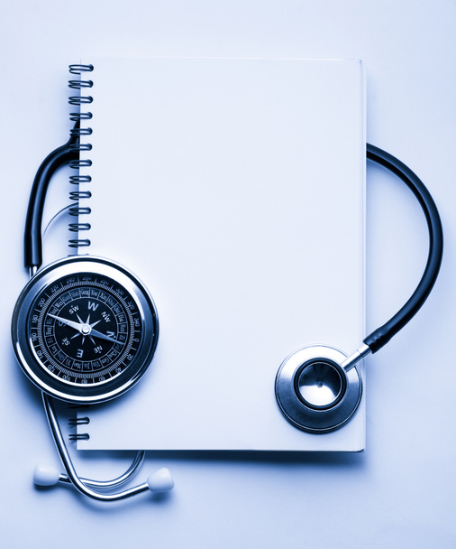 Stethoscope, compass and notebook - Photo, Image