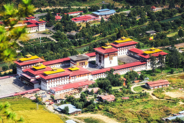 Thimphu Tashicho Dzong, Boeddhistisch spiritueel en administratief centrum van Bhutan. - Foto, afbeelding