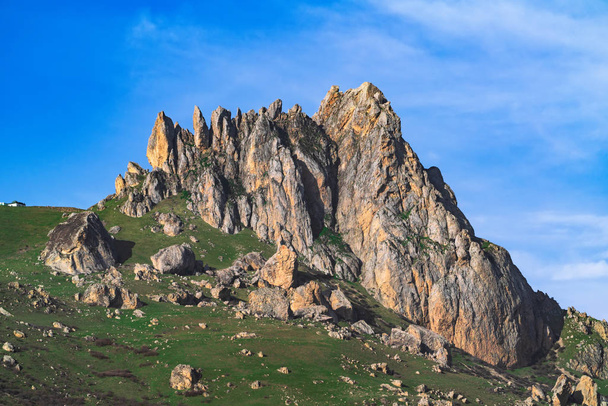 Rocky peak of holy mountain Beshbarmag located in Azerbaijan - 写真・画像