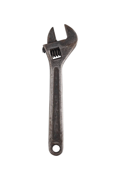 Vecchia chiave regolabile isolata su un bianco. Prodotto in URSS
  - Foto, immagini