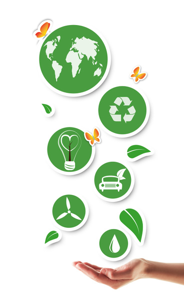 hand met groene ecologische pictogrammen - Foto, afbeelding