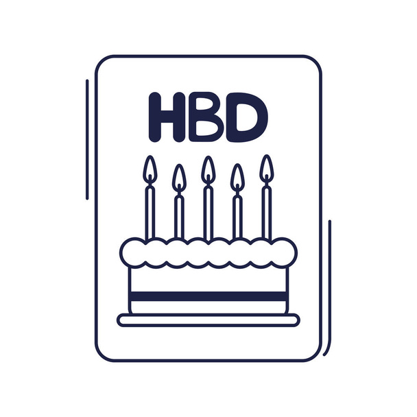 feliz cumpleaños, invitación tarjeta calke velas celebración fiesta línea estilo icono
 - Vector, Imagen