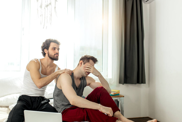 married gay male couple offended on each other after conflict - Fotografie, Obrázek