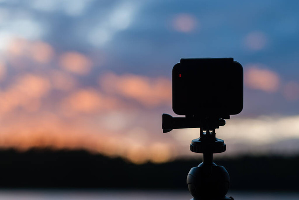 Shooting on the sunset / sunrise action camera (TimeLaps). Observation of the natural phenomenon while traveling - Photo, Image