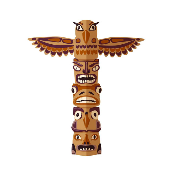 Tótem nativo americano símbolo de madera animal representación vegetal vector ilustración
 - Vector, Imagen