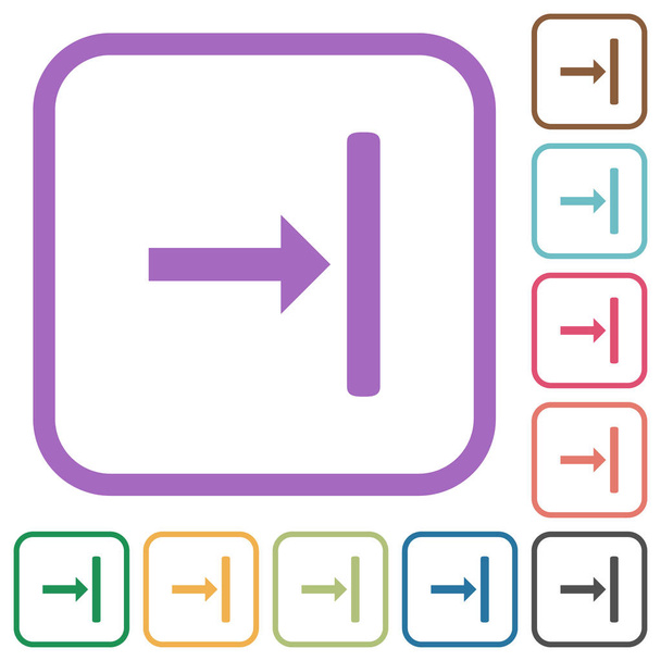 nach rechts ausrichten einfache Symbole in farblich abgerundeten quadratischen Rahmen auf weißem Hintergrund - Vektor, Bild