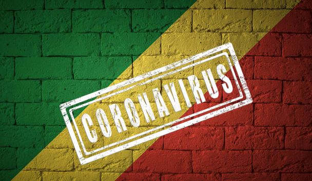 Bandiera della Repubblica del Congo sulla struttura del muro di mattoni. timbrato di Coronavirus. Concetto di virus Corona. Sull'orlo di una pandemia COVID-19 o 2019-nCoV. Romanzo focolaio di Coronavirus cinese
 - Foto, immagini