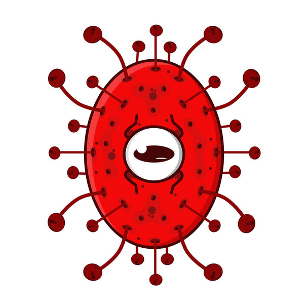 Ilustración vectorial de un personaje de dibujos animados de virus con ojos rojos
 - Vector, Imagen