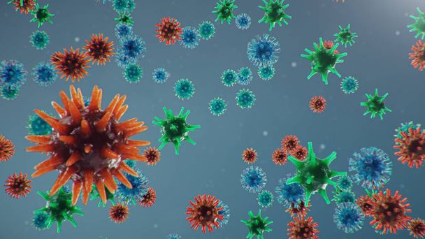 Patógeno chinês chamado Coronavirus ou Covid-19, como um tipo de gripe. Surto de coronavírus, que leva à morte. Conceito de pandemia que infecta os pulmões, ou seja pneumonia atípica. Ilustração 3D
 - Foto, Imagem