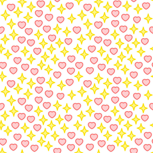 Cute abstract pattern. The seamless background of outlined yellow stars and pink hearts on white background. Vector 8 EPS - Vektor, Bild