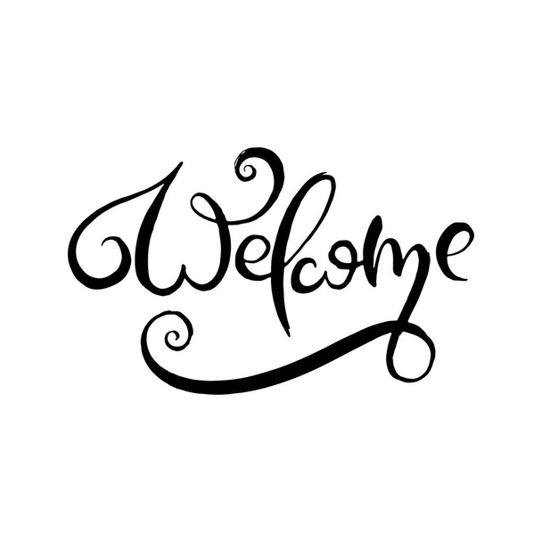 Welcome. Grunge lettering isolated artwork. Typography stamp for t-shirt graphics, print, poster, banner, flyer, tags, postcard. Vector image - Vector, Image