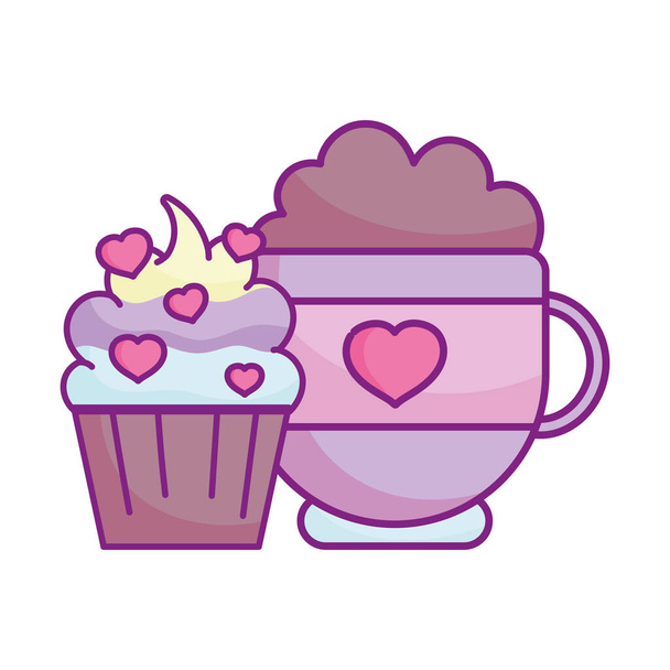 happy valentines day, sweet cupcake chocoalte cup hearts love - Vector, Image