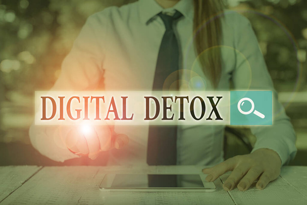 Tekstiä kirjoitetaan Digital Detox. Liiketoimintakonsepti aikana esittelyn pysähtyy käyttämästä vempaimia
. - Valokuva, kuva
