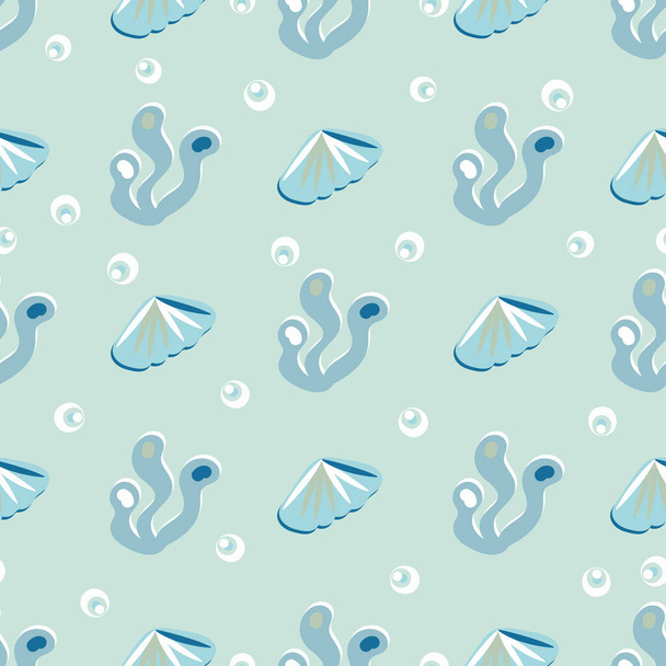 seashells and seaweed seamless vector pattern - Vector, afbeelding