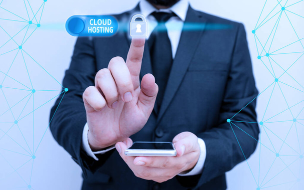 Käsiala teksti Cloud Hosting. Käsitteen merkitys vaihtoehtona hosting sivustot yhden palvelimen
. - Valokuva, kuva