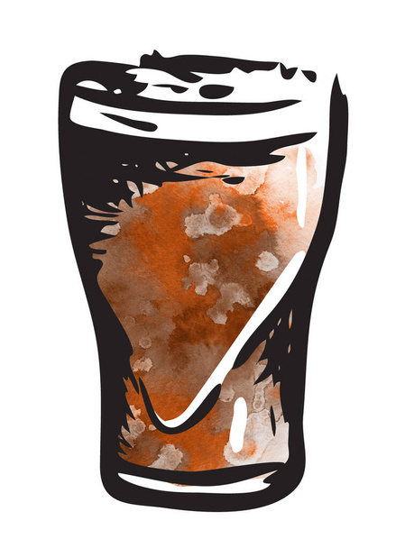 Tinta desenhada à mão estilo gráfico aquarela ilustração: copo de cerveja. Oktoberfest, Saint Patrick ou cartaz do festival de eventos de cerveja rascunho de artesanato, adesivos de banner ir, menu de restaurante bar pub
. - Foto, Imagem