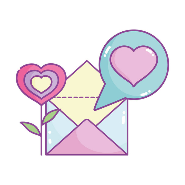 happy valentines day, flower shape heart mail letter message - Wektor, obraz
