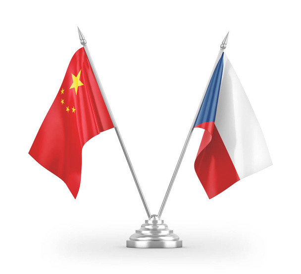 Czech and China table flags isolated on white background 3D rendering - Photo, Image