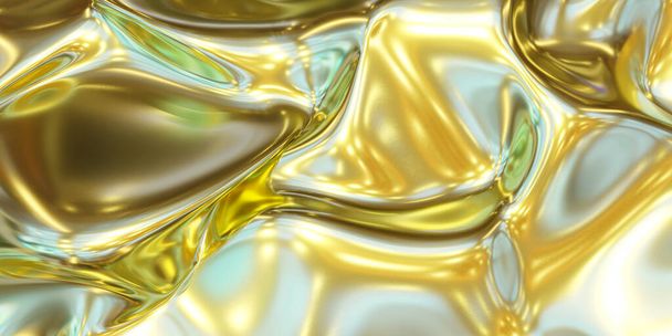 błyszczący złoty metal płyn błyszczące lustro woda efekt tło tekstura 3d renderowania ilustracja - Zdjęcie, obraz