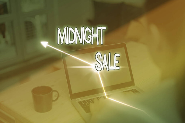 Writing note showing Midnight Sale. Business photo showcasing store will be open until midnight with big discount to items. - Φωτογραφία, εικόνα